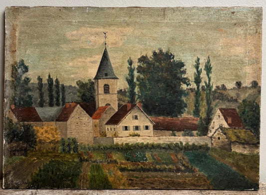 Antique French Church/Garden Painting (signed)