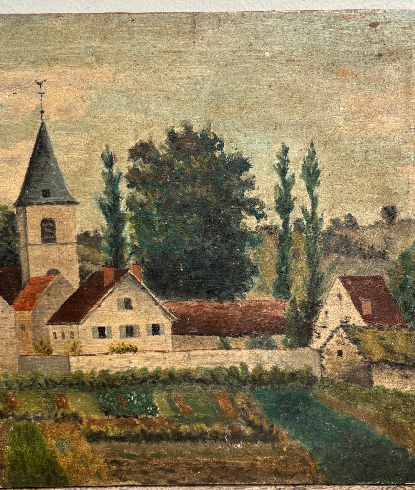 Antique French Church/Garden Painting (signed)